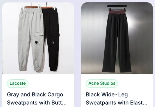 Sweatpants product listing examples